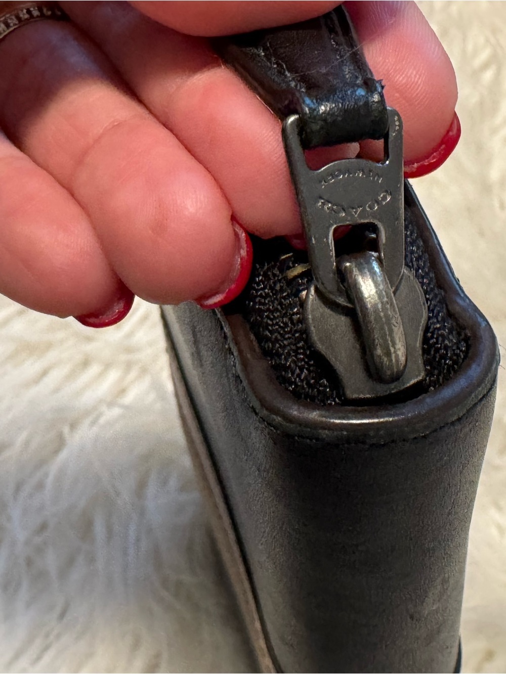 Coach Black Leather Wristlet with Gunmetal Hardware
